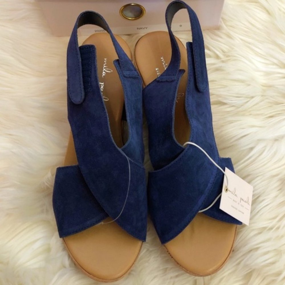 Mila Paoli Women's LEATHER ITALY Blue Suede Cork